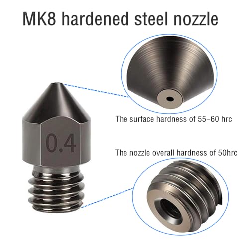 2 Pack Hardened Steel MK8 Nozzle with High Temperature Resistance Upgraded Tungsten All Metal Extruder ends Nozzle for Ender 3 / Ender 3 S1, Pro, CR-10 Series 1.75mm Filamen(MK8 hardened steel, 0.3mm) - style: 0.3mm
