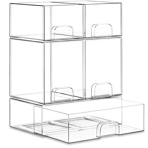 Stackable Storage Drawer Organizers Set of 5 for Bathroom Organizer Storage - color: 5 PCS丨1W+2H+2S丨Fits Bathroom/Kitchen