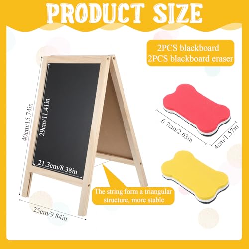 2 Pcs Chalkboard Easel, with 2 Erasers, 15.7x9.8 in Tabletop Stand Chalkboards, Double-Sided A Frame Chalkboard Sign, Tabletop Menu Wooden Board, for Menu, Kitchen, Restaurant, Bar, Wedding, Home Dec - color: Black