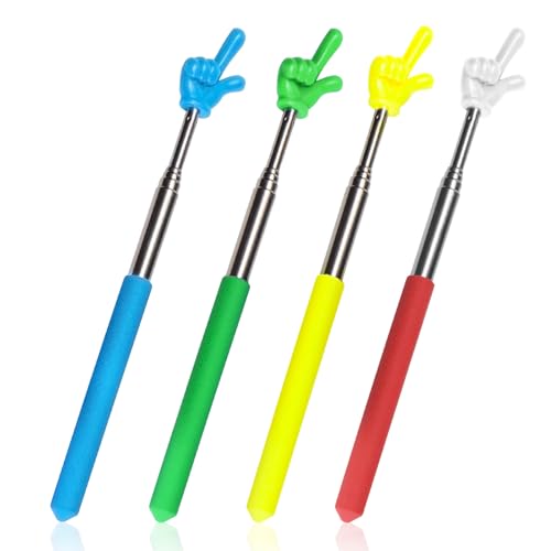 4 Pcs Teacher Pointer Stick for Classroom Extendable Pointer Finger Telescoping Hand Pointer Retractable Pointing Stick Reading Aid for Presentation Whiteboard (Red, Yellow, Blue, Green) - color: Red, Yellow, Blue, Green