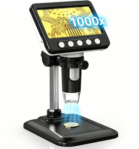 Coin Microscope, 4.3" LCD USB Digital 1000X 1080P Coin Magnifier - color: Black