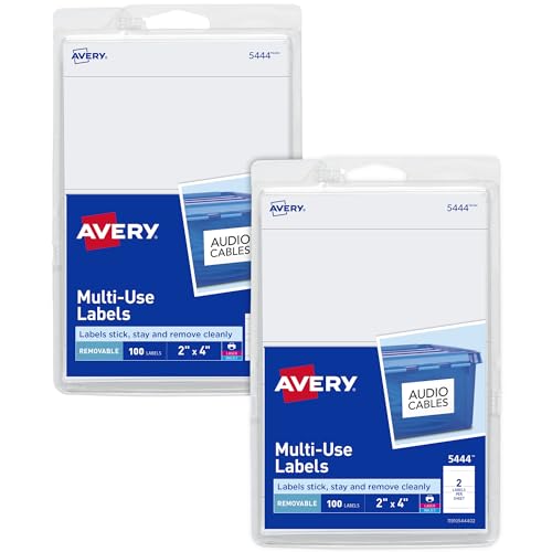 Avery® Printable All-Purpose Removable Labels, 2" x 4", Customizable Blank White Labels, Write or Print, Great for Organization Projects, 2 Packs, 200 Total (7827) - style: 200 labels