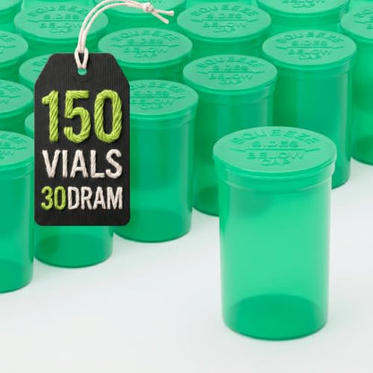 W Gallery 150 Green Vials - 30 Dram Pop Top Bottles, Child Resistant