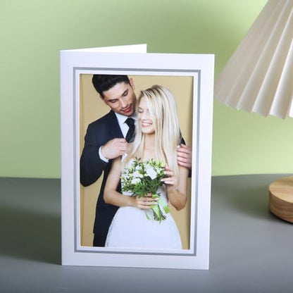 50 Sets Photo Frame Cards with Envelopes 4x6 Paper Picture Frames Bulk - color: White with Silver Lining, size: 4X6