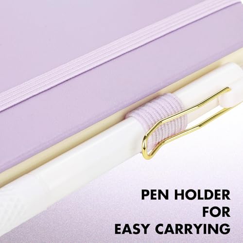 Aodaer 30 Set Lined Notebook Journals with Pens A5 Notebooks 100 GSM College Ruled Hardcover Notebook PU Leather Notepad with Pen Holder for Office School, 5.7 x 8.3 Inches, Lavender - color: Lavender