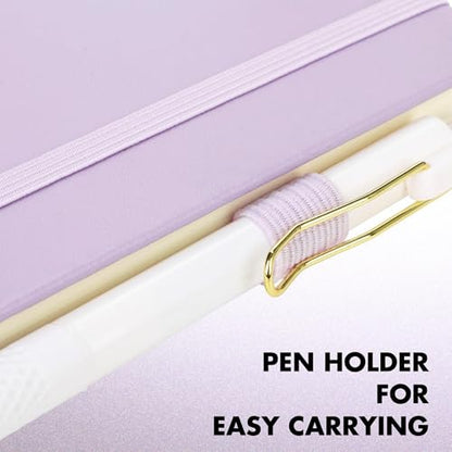 Aodaer 30 Set Lined Notebook Journals with Pens A5 Notebooks 100 GSM College Ruled Hardcover Notebook PU Leather Notepad with Pen Holder for Office School, 5.7 x 8.3 Inches, Lavender - color: Lavender