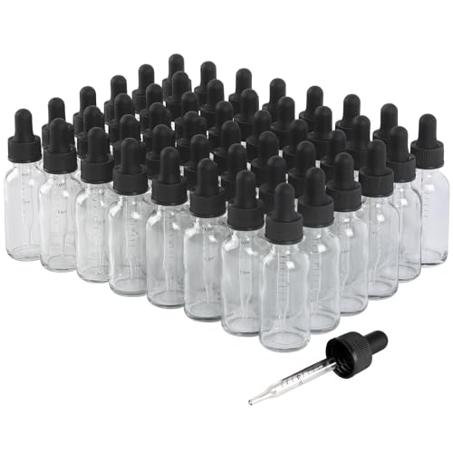 NOOEEISS 48 Pack,1oz Glass Dropper Bottle, Clear Tincture Bottles with Dropper, Pretty Finish for All Kinds of Liquids,Oil Bottles for Hair- Stronger Suction ideal for Leakproof Travel - color: Clear, size: 1oz-48Pack