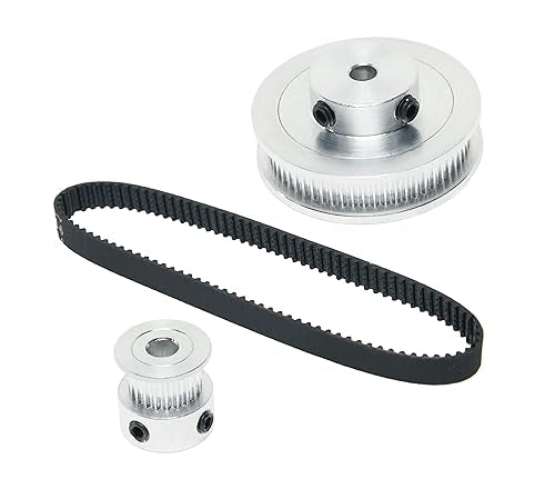 2PCS Set 2GT Aluminum Timing Pulley 20&60 Teeth 6.35mm Bore Synchronous Wheel with 2PCS Length 200mm Width 6mm Belt (20-60T-6.35B-6) - size: 6.35MM Bore, style: 20-60T-6.35B-6MM