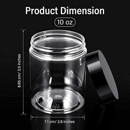Patelai 4 Pcs Plastic Jars with Lids, Black, 10 oz, Wide Mouth - color: Black, size: 10 oz