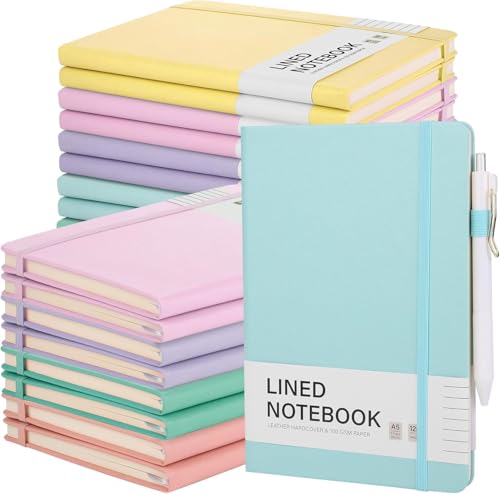 Aodaer 30 Set Lined Notebook Journals with Pens A5 Notebooks 100 GSM College Ruled Hardcover Notebook PU Leather Notepad with Pen Holder for Office School, 5.7 x 8.3 Inches, Light Multicolor - color: Light Multicolor