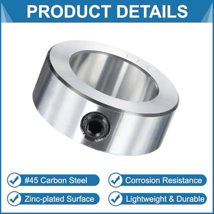 uxcell 6pcs Set Screw Collars 1-1/8" Bore, Zinc Plated Carbon Steel Shaft Collars, 1-3/4" OD, 5/8" Width Lock Axle Collar Clamp (Hollow Style, Lightweight) - size: 1-1/8" Borex1-3/4" ODx5/8" Width