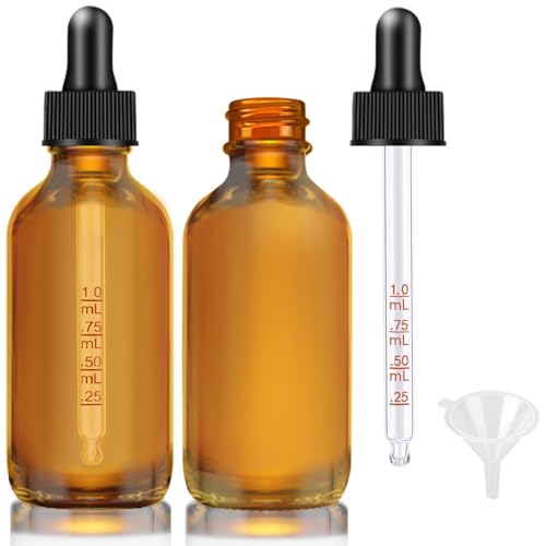 2 Pack Dropper Bottles 2 OZ, Amber Glass Bottle with Graduated Dropper - color: Amber