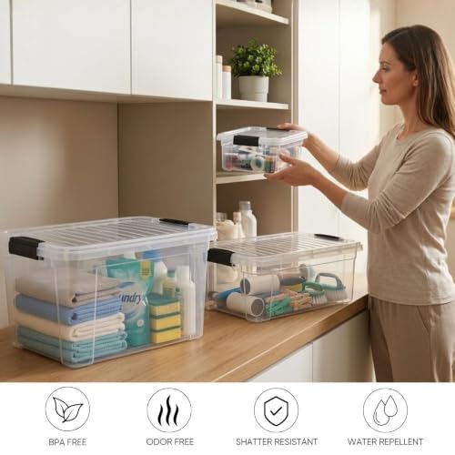 Superio Clear Plastic Storage Bins with Lid, 4.5 Quart Box, Organizing Containers, Stackable Plastic Tote for Home, Garage, Dorm, School, and Office - size: 4.5 Quart