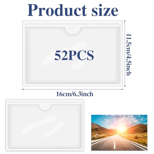 52 Pcs 4" x 6" Self Adhesive Index Card Pockets Label Pockets with Top Open - size: 4" x 6"
