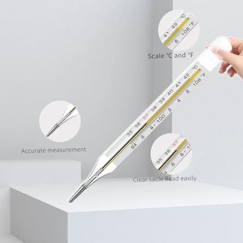 ℉ & ℃ Clinical Glass Thermometer for Underarm 2PCS - Classic Non Digital Thermometer for Adults - Accurate Easy Reading by AiBi TECH