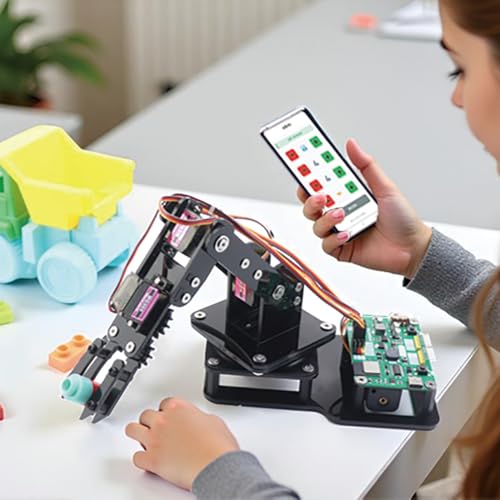 Smart Robot Arm for Arduino & MicroPython ESP32 4DOF Programmable Robotic Arm Building Kit with Joystick/Web App Control for STEAM Education, Motion Recording & Loop Playback