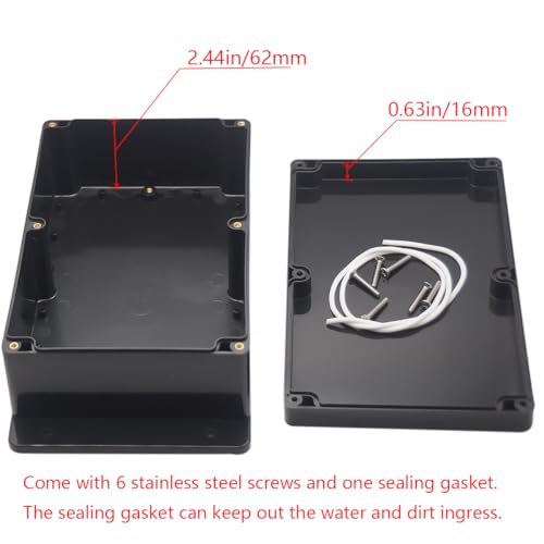 Project Box IP65 Waterproof Junction Box ABS Plastic Electrical Boxes DIY Electronic Project Case Power Enclosure with Fixed Ear 9.06x5.90x3.43 inch (230 x 150 x87 mm) - color: Black, size: 9.06"x5.90"x3.43"