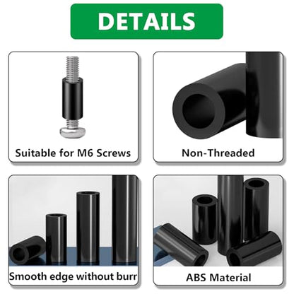 120PCS Black M6 Nylon Spacers Kit, ID 6.2mm, OD 11mm for M6 Screws - color: Black, size: 120PCS (M6)