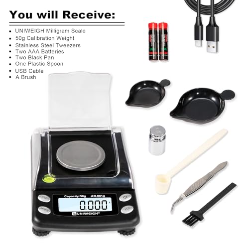 UNIWEIGH Digital Milligram Scale Accurate 0.001g/50g mg Scale for Powder - color: Black