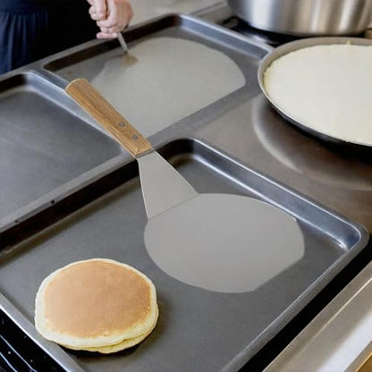 Extra-Large Stainless Steel Wide Spatula Turner Strong Wooden Handle - Dishwasher Safe Kitchen Utensil - Heavy Duty Oversized Metal Lifter Grilling, Cooking, Baking Cake & Cookies pancake spatula - size: 6.5" x 7.5"