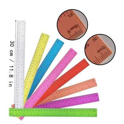 8 Pack 12 Inch Color Clear Ruler Plastic Rulers