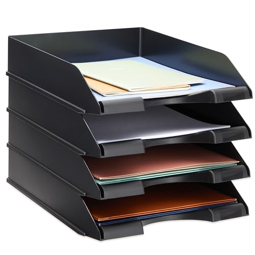Stockroom Plus Letter Tray - Stackable Desk Organizer Trays - Desktop File Organizer - Mail & Document Storage - Pack of 4, Black, 10 x 13.5 x 2.5 in - color: Black