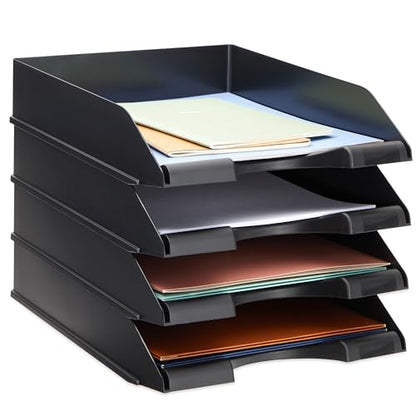 Stockroom Plus Letter Tray - Stackable Desk Organizer Trays - Desktop File Organizer - Mail & Document Storage - Pack of 4, Black, 10 x 13.5 x 2.5 in - color: Black