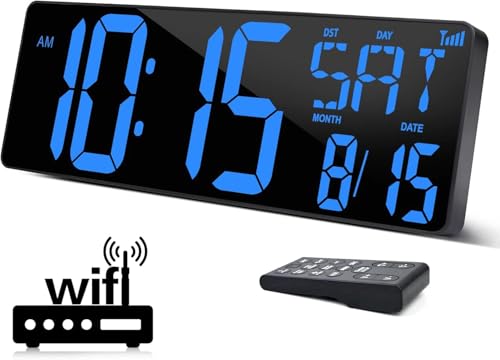 XREXS 16.5 in Large Digital Wall Clock WiFi Sync - color: Blue