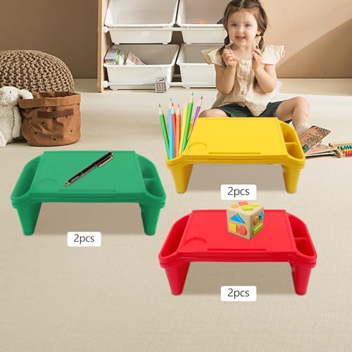 6 Pack Kids Lap Desk Tray with Storage Slots, Stackable Activity Tray - color: Red+green+yellow
