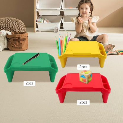 6 Pack Kids Lap Desk Tray with Storage Slots, Stackable Activity Tray - color: Red+green+yellow