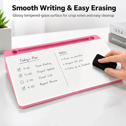 Glass Desktop Whiteboard,Dry Erase Board Buddy Keyboard Stand - color: Pink