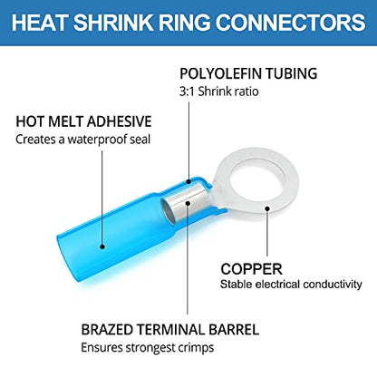 Heat Shrink Ring Terminal Kit, 22-10 AWG, 220PCS - size: Ring 220PCS