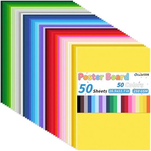 Oleitodh 50 Sheets 50 Assorted Colors Poster Board 11.7 x 16.5 in, 250 GSM - size: 11.7 x 16.5 Inch