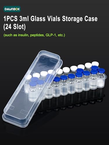 Peptide Case for Fridge 24Slot, 3ml Vial Storage Case for Refrigerator, Insulin Cooler Travel Case TSA Approved, 3ml Peptide Vial Storage Holder for Insulin, GLP-1, Peptides - Clear