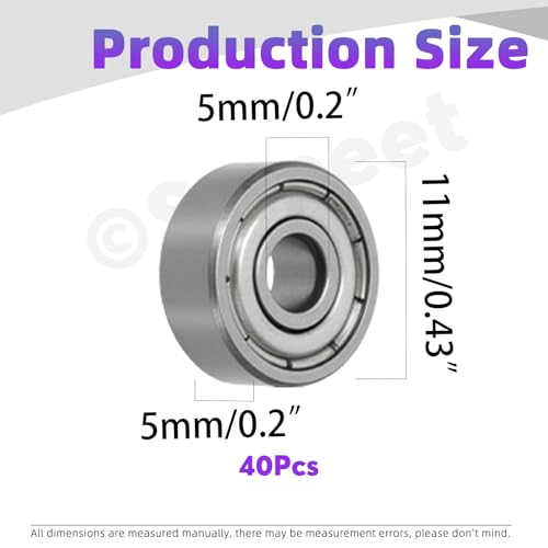 Swpeet 40Pcs 685ZZ Ball Bearings Assortment Kit, 5 x 11 x 5mm Carbon Steel Deep Groove Bearings, Miniature Bearings, Double Shielded - size: 685ZZ-40PCS, style: Carbon Steel