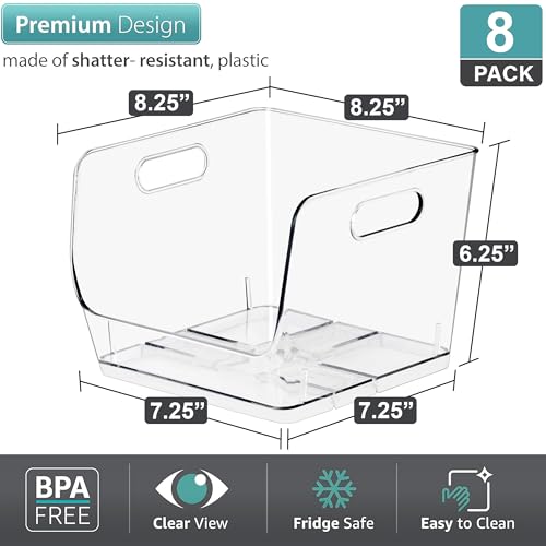 Sorbus Clear Pantry Organizer with Stackable Storage Bins, Open Front - size: Medium Square, style: 8 Pack