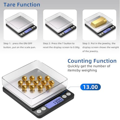Professional Jewelry Scale, 500g x 0.01g High Precision Digital Gold Scale, Portable Precious Metal Gram Scale for Jewelers, Pawn Shops, Coin Dealers, Gold & Silver Weighing