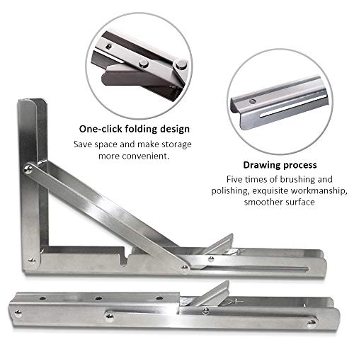 Storystore Folding Shelf Brackets - 12 Inch Heavy Duty Stainless Steel Collapsible Shelf Bracket for Bench Table, Space Saving DIY Bracket, Max Load: 550lb (2 PCS - size: 12 Inch