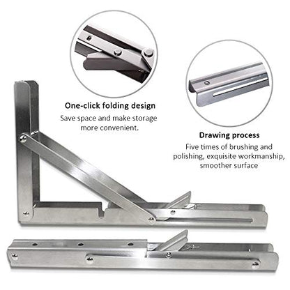 Storystore Folding Shelf Brackets - 12 Inch Heavy Duty Stainless Steel Collapsible Shelf Bracket for Bench Table, Space Saving DIY Bracket, Max Load: 550lb (2 PCS - size: 12 Inch