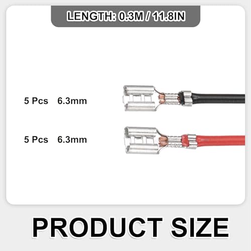 MECCANIXITY 10Pcs Double Head Female Spade Crimp Terminal w 30cm Wire 6.3mm - size: 6.30mm