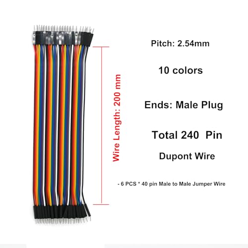 240pcs Multicolored Dupont Jumper Wires Kit, 20cm (8 Inch) Breadboard Ribbon Cables –Male to Male 2.54mm Pitch, Compatible with Arduino & DIY Electronics - size: Male to Male