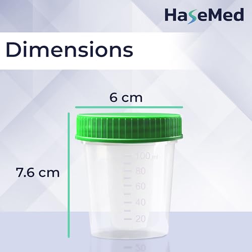 Disposable Specimen Collection Cups with Green Screw Cap – 125 ml | Leakproof Urine Sample Container with Graduated Scale for Lab, Travel, and Personal Use - 3 Pack