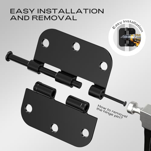 6 Pack Matte Black Door Hinges 3.5 Inch 5/8" Radius Round Ball Bearing - color: Matte Black Ball Bearing, size: 6 Pack