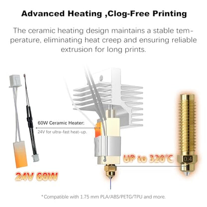 2 Pack 0.4MM Centauri Carbon Hotend with Brass Hardened Steel Nozzle, 3D Printer Print Head Extruder Part for Elegoo CC Accessories with Extra 2 Silicone Covers and 2 Nozzle Cleaners - color: 2 Pack Hotend Kit