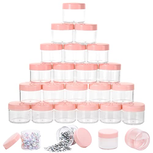 100 Count 20g Sample Containers with Lids，Refillable Cosmetic Containers Small Plastic Jars Lip Scrub Container - Pink - color: Pink, size: 20g (100 Count)