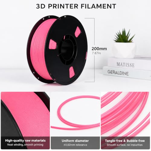 Matte PLA + 3D Printer Filament,PLA + Filament 1.75mm, Neatly Wound 3D Printing Filament 1.75mm, Dimensional Accuracy +/- 0.02 mm, Fit Most FDM 3D Printers, 1kg Spool (2.2lbs) (Rose red) - color: Rose Red