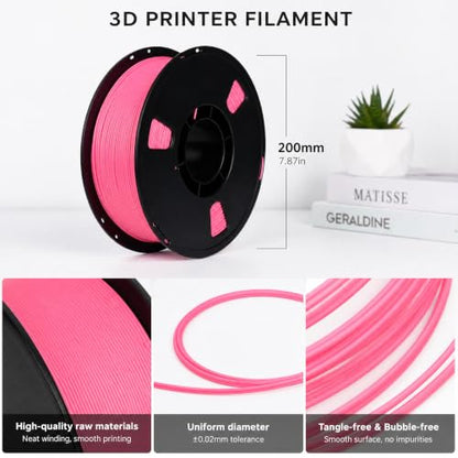 Matte PLA + 3D Printer Filament,PLA + Filament 1.75mm, Neatly Wound 3D Printing Filament 1.75mm, Dimensional Accuracy +/- 0.02 mm, Fit Most FDM 3D Printers, 1kg Spool (2.2lbs) (Rose red) - color: Rose Red