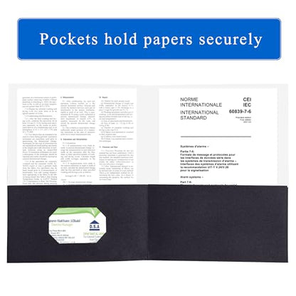 Zzrywuty 100 Packs Black Two Pocket File Folders with Business Card Slot,Textured Paper,Letter Size,Holds 100 Sheets for School,Office,Business - color: Black-100pcs