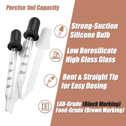 10Pcs 1ML Glass Eye Dropper Set, Storage Case, 2 Cleaning Brush, SGS Tested - color: 10-Piece Set