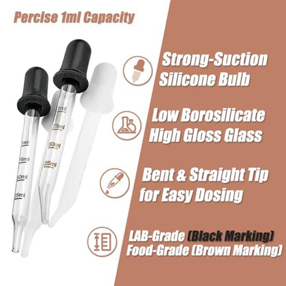 10Pcs 1ML Glass Eye Dropper Set, Storage Case, 2 Cleaning Brush, SGS Tested - color: 10-Piece Set